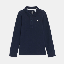 قميص بولو أزرق اللون بأكمام طويلة من قماش الجيرسيه المضلع للأولاد